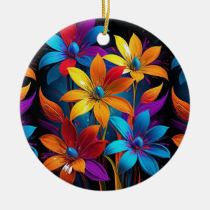 Vibrant Abstract Colourful Floral Art-32908 Ceramic Ornament