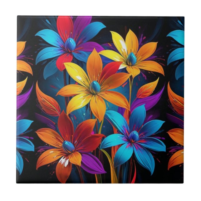 Vibrant Abstract Colourful Floral Art-32908 Ceramic Tile (Front)