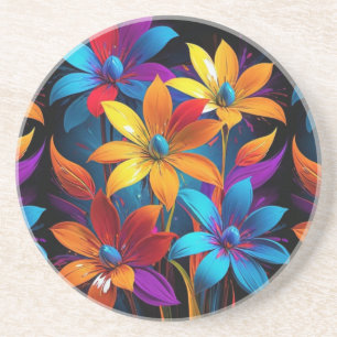 Vibrant Abstract Colourful Floral Art-32908 Coaster