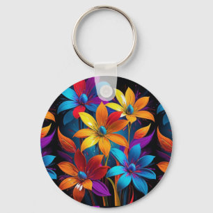 Vibrant Abstract Colourful Floral Art-32908 Key Ring
