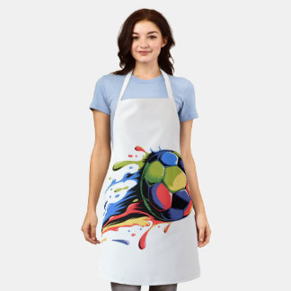 Vibrant Abstract Colourful Soccer Ball Paint Splas Apron