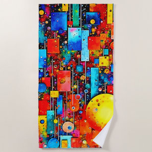 Vibrant Abstract Cosmic City Art Beach Towel