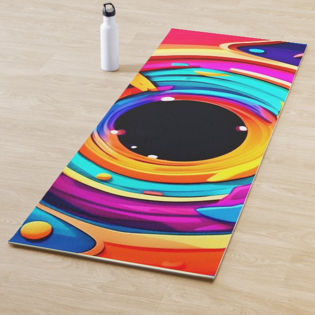 Vibrant Abstract Cosmic Vortex Art Yoga Mat (In Situ)