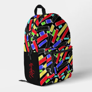 Vibrant Abstract Crayon Lines Bold Artistic Printed Backpack