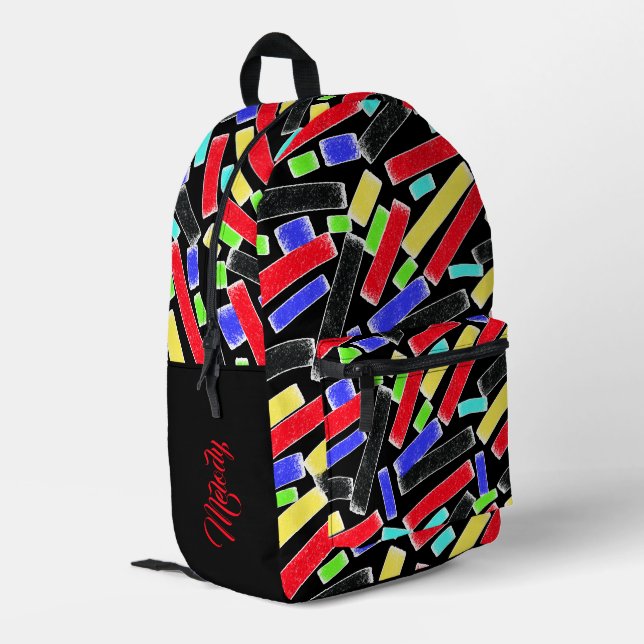 Vibrant Abstract Crayon Lines Bold Artistic Printed Backpack (Back Corner Left)