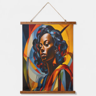 Vibrant Abstract Cubist Portrait Art Hanging Tapestry