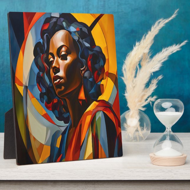 Vibrant Abstract Cubist Portrait Art Plaque (Side)