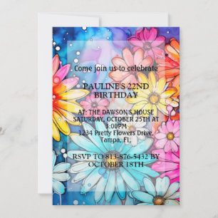 Vibrant Abstract Daisy Flowers Birthday Party Invitation
