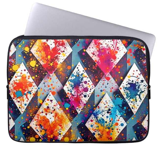 Vibrant Abstract Diamond Patterns Laptop Sleeve (Front)