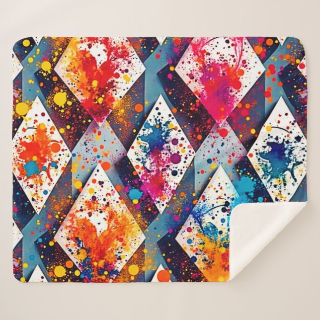 Vibrant Abstract Diamond Patterns Sherpa Blanket (Front (Horizontal))