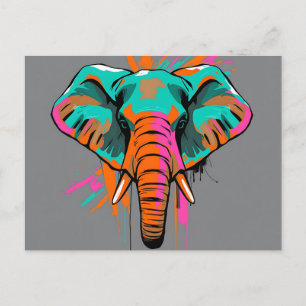 Vibrant Abstract Elephant with Bold Teal Postcard