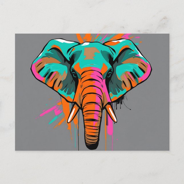 Vibrant Abstract Elephant with Bold Teal  Postcard (Front)