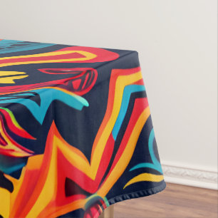 Vibrant Abstract Ethnic Huichol Tribal Pattern Tablecloth