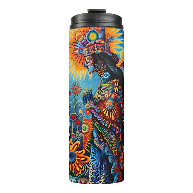 Vibrant Abstract Ethnic Huichol Tribal Pattern Thermal Tumbler (Front)