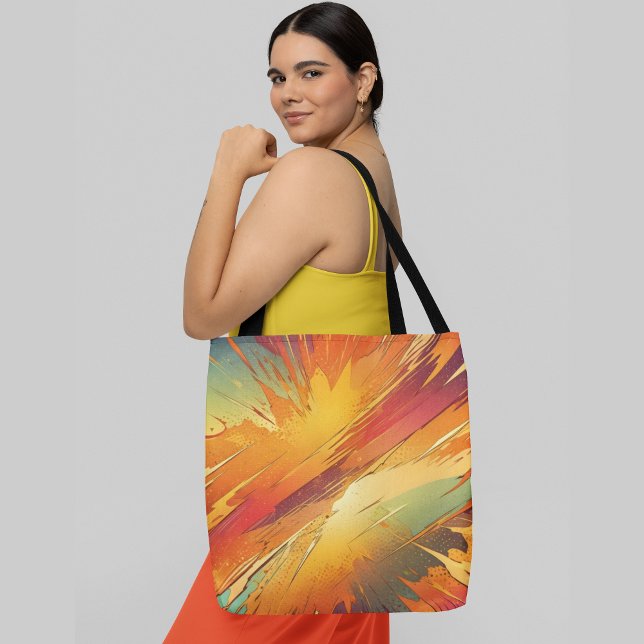 Vibrant abstract explosion of warm colours tote bag (Creator Uploaded)