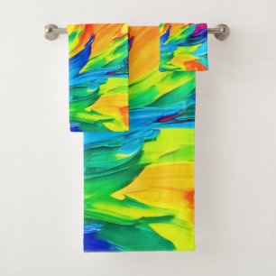 Vibrant Abstract Expressionism Painting Bath Towel Set
