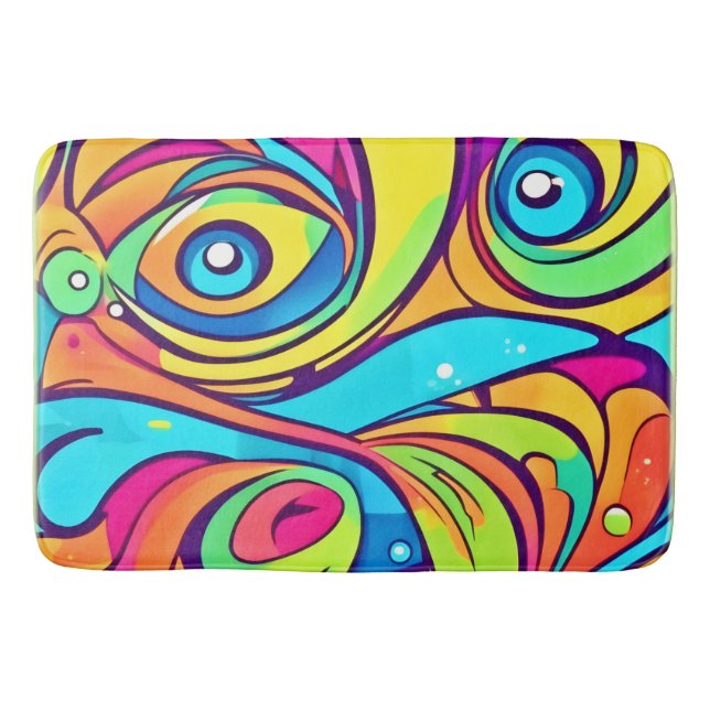 Vibrant Abstract Eyes Design Bath Mat (Front)