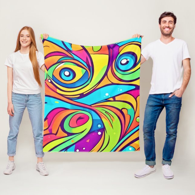 Vibrant Abstract Eyes Design Fleece Blanket (In Situ)