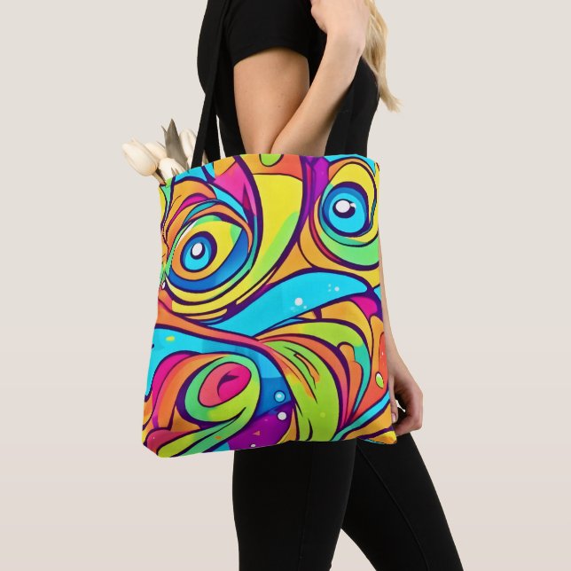 Vibrant Abstract Eyes Design Tote Bag (Close Up)
