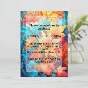Vibrant Abstract Fall Leaves Design Birthday Party Invitation