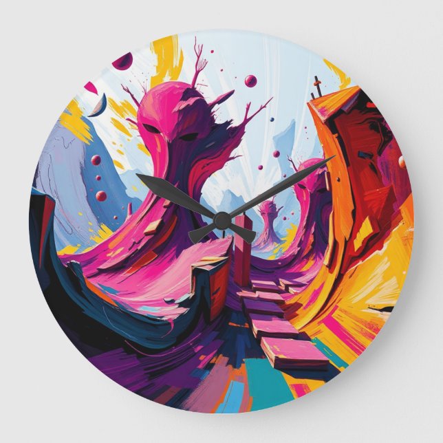 Vibrant Abstract Fantasy Landscape Large Clock (Front)