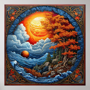 Vibrant Abstract Fantasy Landscape Poster