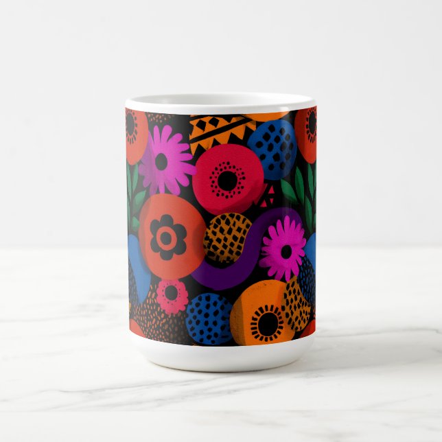 Vibrant Abstract Floral and Geometric Pattern Coffee Mug (Center)