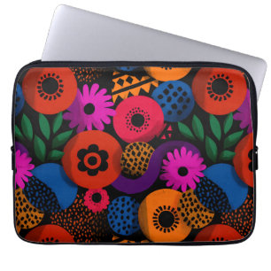 Vibrant Abstract Floral and Geometric Pattern Laptop Sleeve