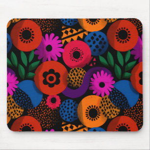 Vibrant Abstract Floral and Geometric Pattern Mouse Pad