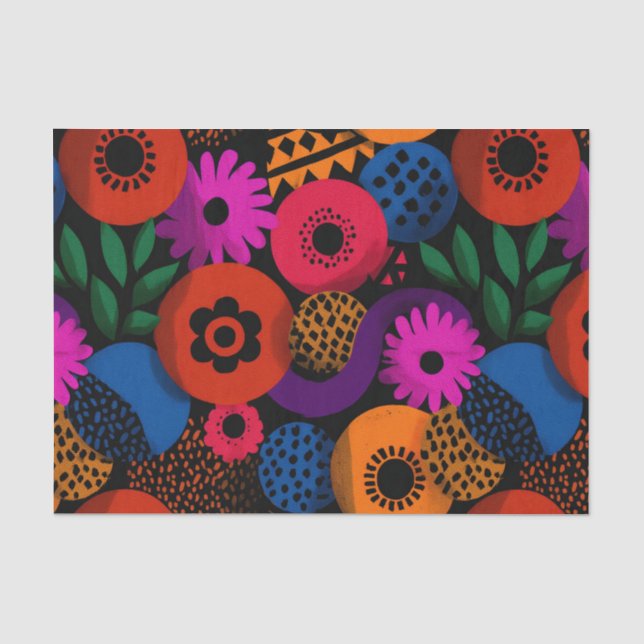 Vibrant Abstract Floral and Geometric Pattern Tissue Paper (Front)
