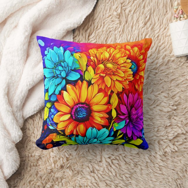 Vibrant Abstract Floral Art in Multicolor Cushion (Blanket)