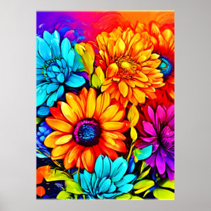 Vibrant Abstract Floral Art in Multicolor Poster