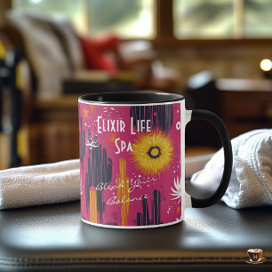 Vibrant abstract floral art with bold warm colours mug