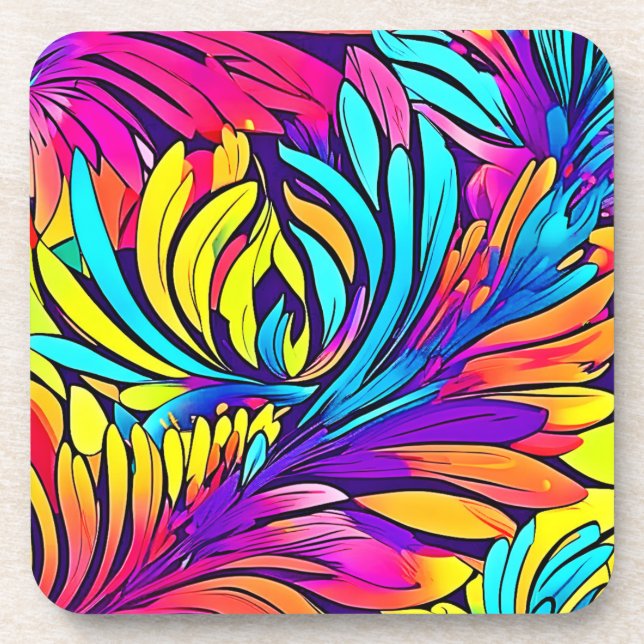 Vibrant Abstract Floral Coaster (Front)