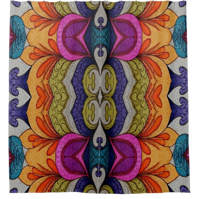 Vibrant Abstract Floral Fusion Pattern Shower Curtain (Front)