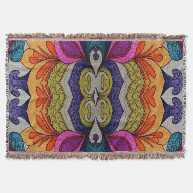 Vibrant Abstract Floral Fusion Pattern Throw Blanket (Front)