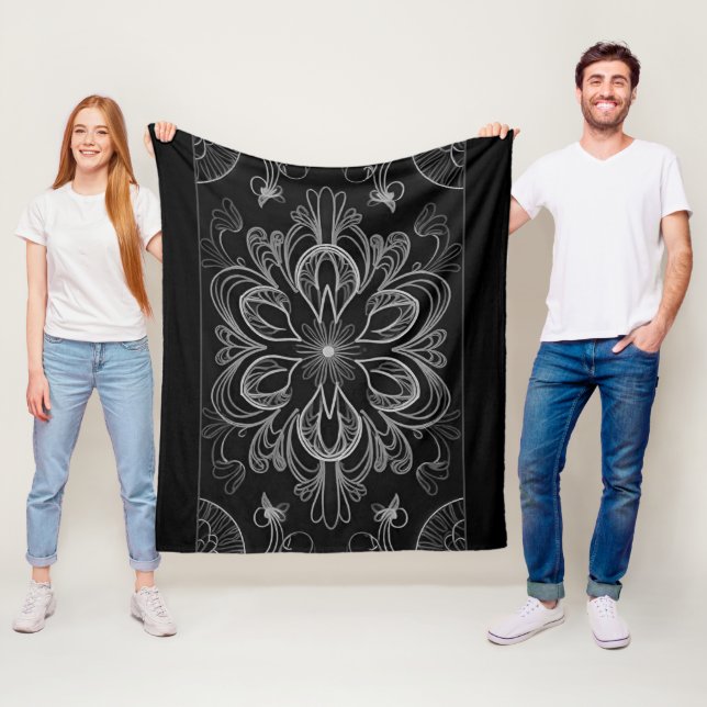 Vibrant Abstract Floral Grey Fleece Blanket (In Situ)