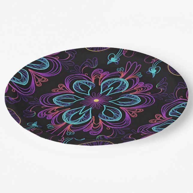 Vibrant Abstract Floral   Paper Plate (Angled)