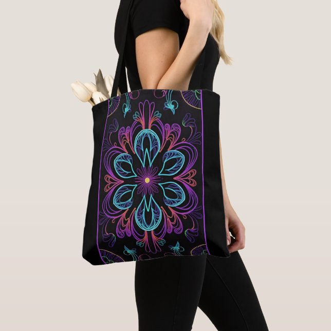 Vibrant Abstract Floral Tote Bag (Close Up)