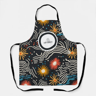 Vibrant Abstract Floral Waves on Black Apron