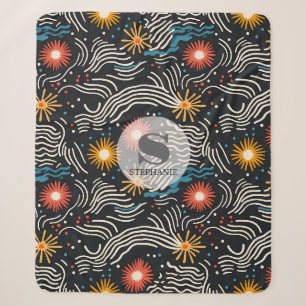 Vibrant Abstract Floral Waves on Black Sherpa Blanket