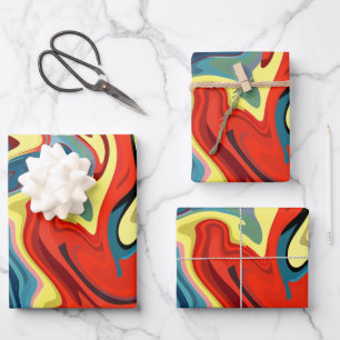 Vibrant Abstract Flow with Yellow & Red Highlights Wrapping Paper Sheet