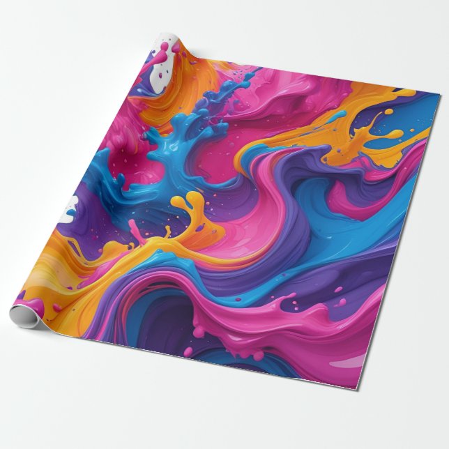 Vibrant Abstract Fluid Art – Colour Splash Design Wrapping Paper (Unrolled)