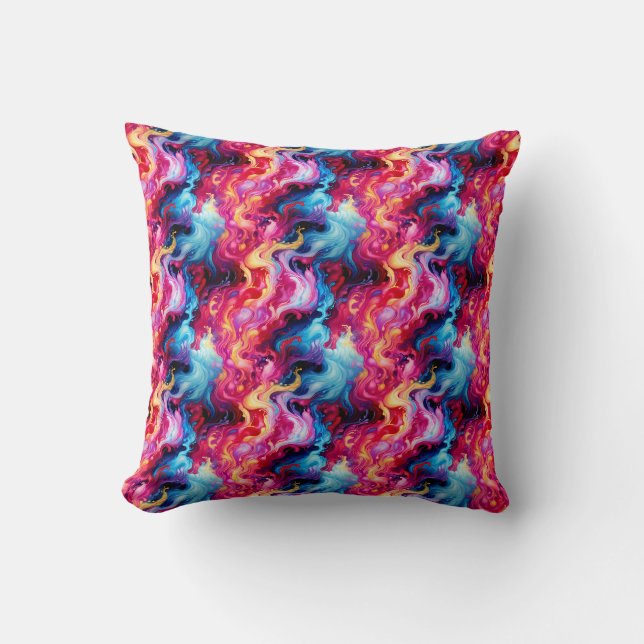 Vibrant Abstract Fluid Art Wrapping Paper Cushion (Front)