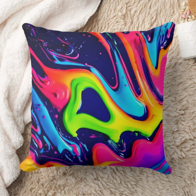 Vibrant Abstract Fluid Splashes Cushion (Blanket)