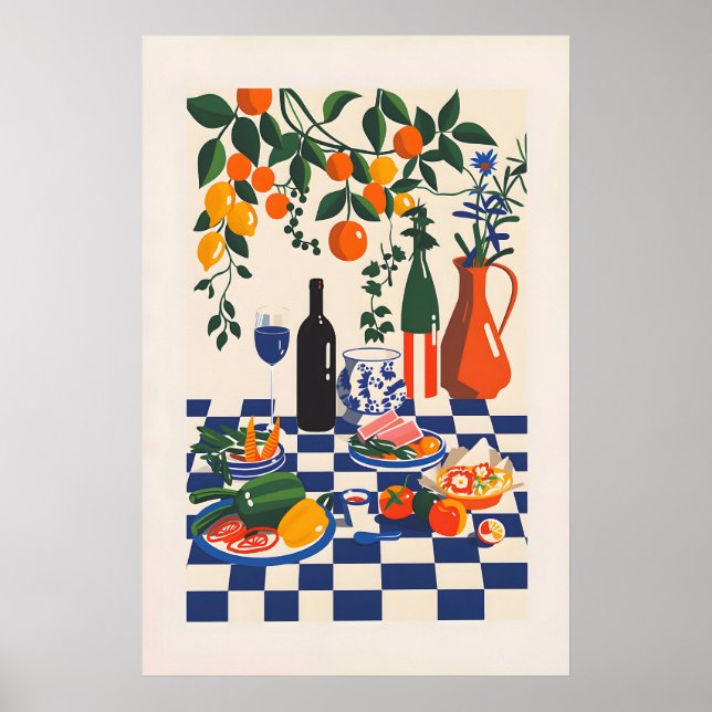 Vibrant Abstract Food & Wine Art Print (Front)