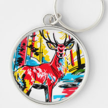 Vibrant Abstract Forest Deer Contemporary Fine Art