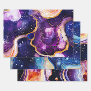 Vibrant Abstract Geode Art with Cosmic Swirl Wrapping Paper Sheet