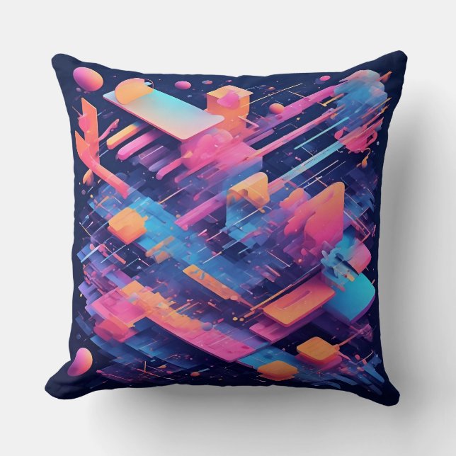 Vibrant Abstract Geometric Composition Cushion (Front)