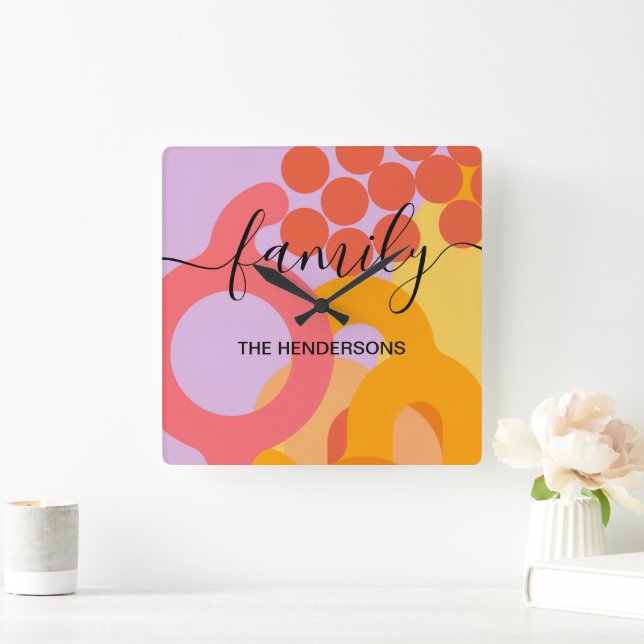 vibrant abstract geometric personalised square wall clock (Home)